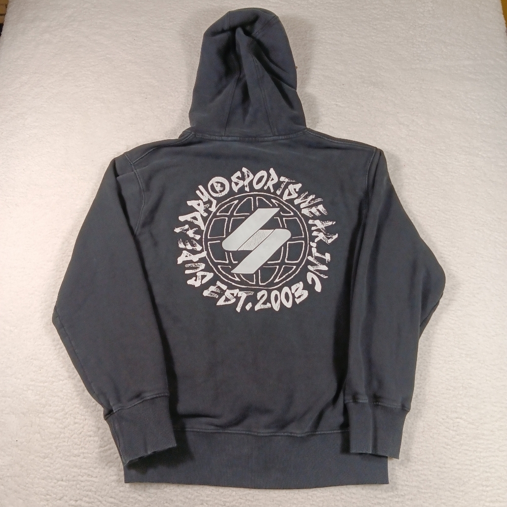 Superdry Hoodie Mens XL Black Pullover Graphic HeavyWeight Outdoor